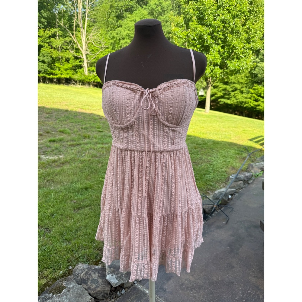 Rue21‎ Pink Lace Bustier Mini Dress Cottagecore Tiered Ruffle Large coquette
